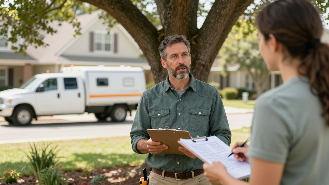 Arborist discussing a detailed property plan